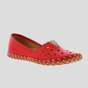 Volks Walkers Giulia Red Perforated Leather Slip On Comfort Loafer Shoes